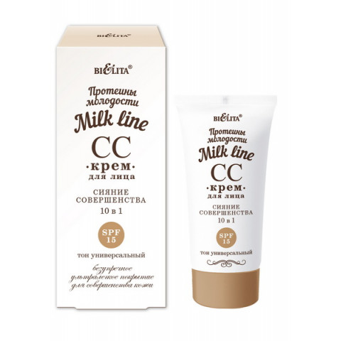 СС-Крем для лица Белита Milk line Протеины молодости Сияние совершенства 10 в 1 SPF 15 30 мл